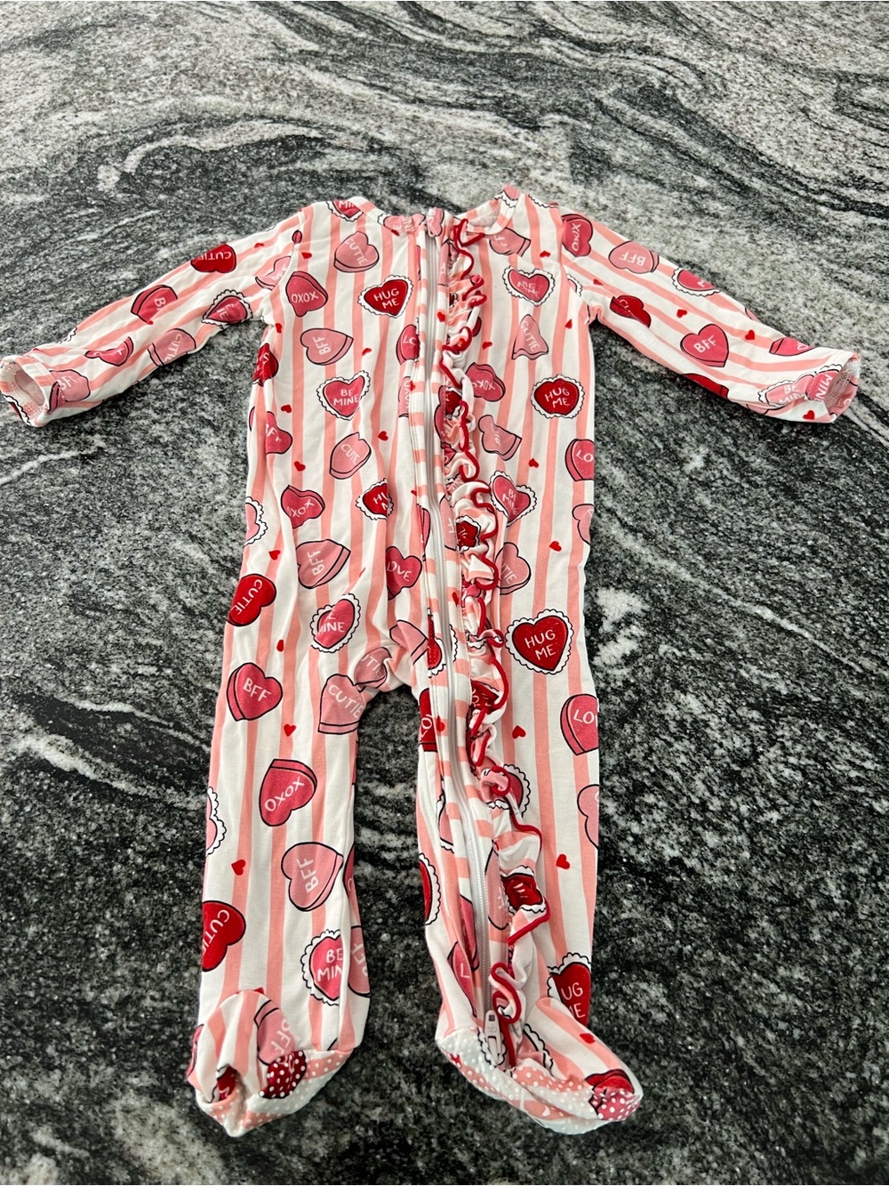 Caden Lane Pink & Red Heart Conversation One-Piece Footie